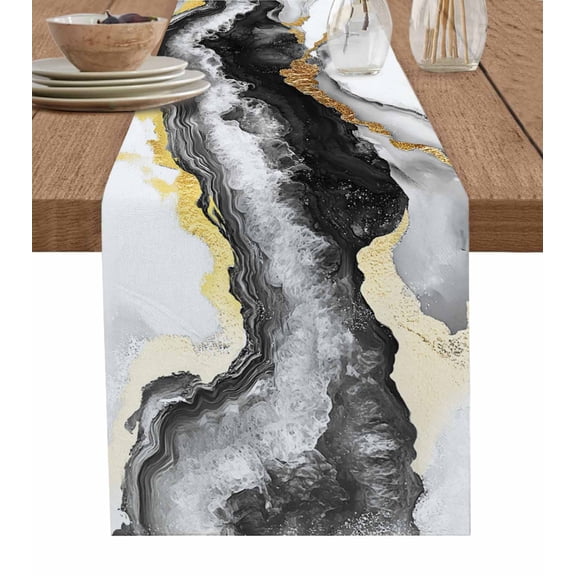 Hokiten Table Runners 72 Inches Long Dress Scarves, Black Marble Farmhouse Kitchen/Dining Table Runner, Coffee Tablerunners, Modern Gradient Abstract Waves Texture 13x72 Inch