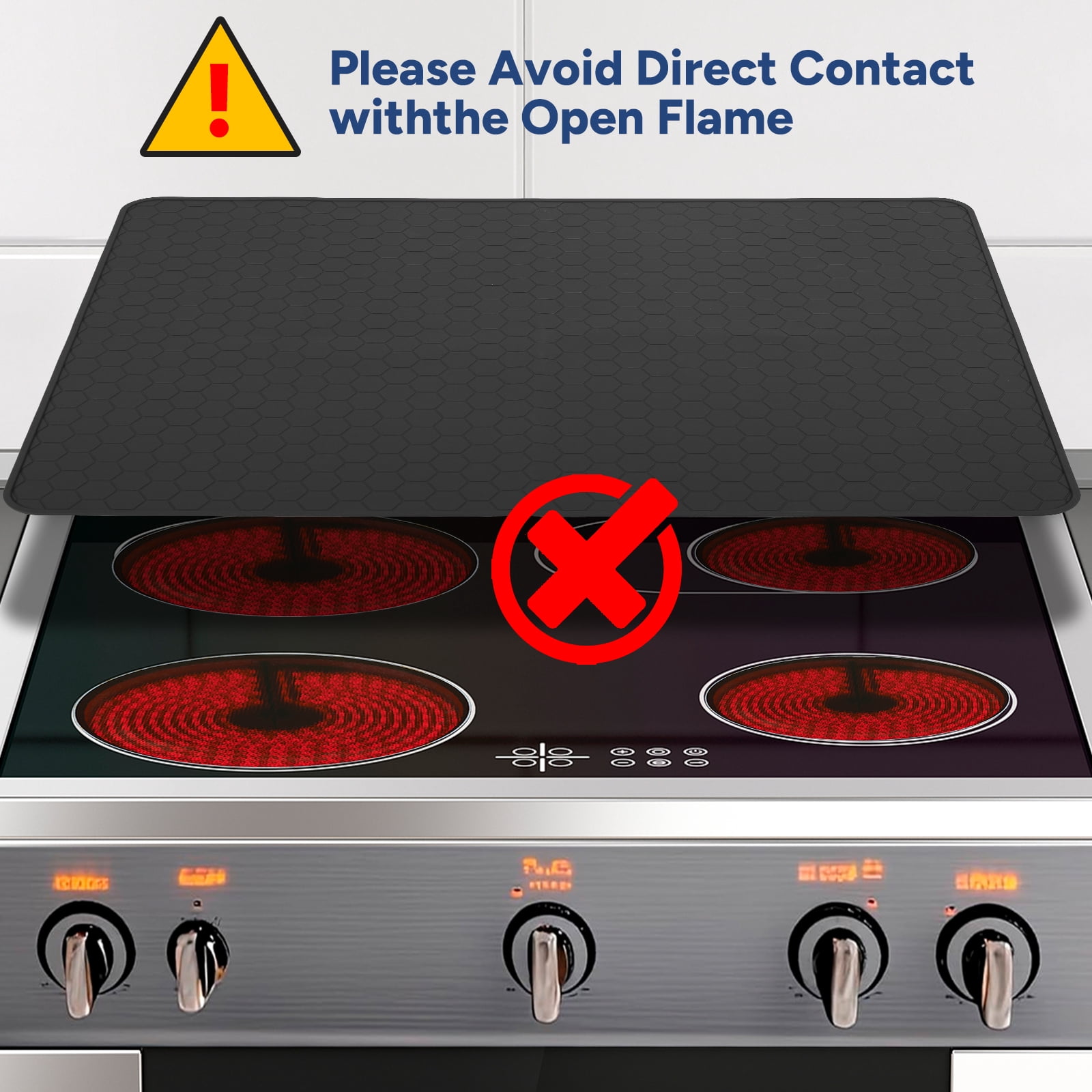 OVINESY Silicone Cooktop Protector for Electric & Induction Stoves, Heat-Resistant & Non-Slip Mat, Black, Hexagonal Pattern, 28 x 20 Inches
