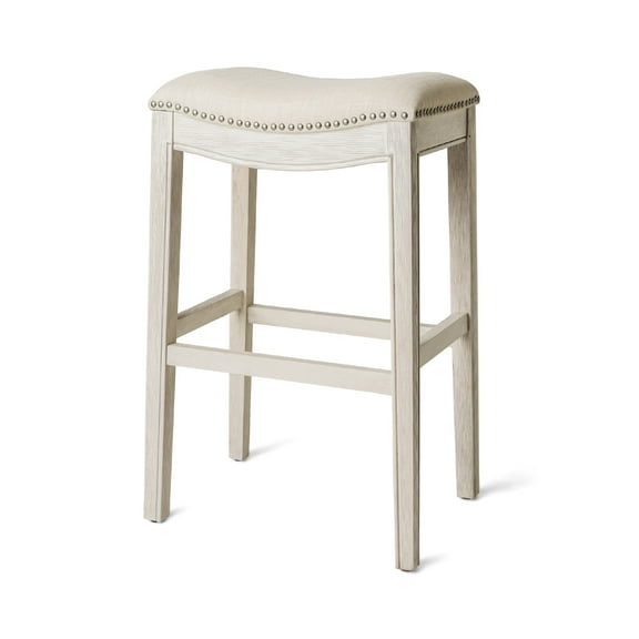 Open Box Maven Lane Adrien Saddle Backless Bar Stool w/Nailhead Trim, White Oak