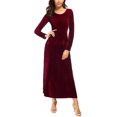 thumbnail image 4 of Robe en Velours pour Femmes Élégante, Col Rond Manches Longues Robe Noire Unie, 4 of 5