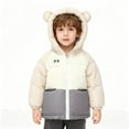 thumbnail image 1 of Parkas de manga larga, ropa de invierno para niños y niñas, chaqueta de plumón de terciopelo grueso para niños, chaqueta corta con capucha y bloques de color, tops de algodón para niños, 1 of 9