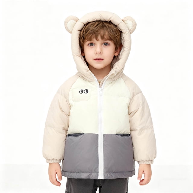 Parkas de manga larga, ropa de invierno para niños y niñas, chaqueta de plumón de terciopelo grueso para niños, chaqueta corta con capucha y bloques de color, tops de algodón para niños