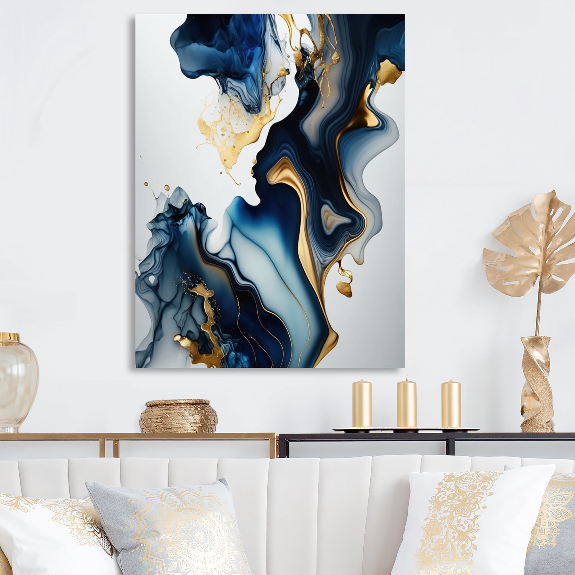 Designart Abstract Geode Marble Blue I Canvas Wall Art