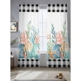 thumbnail image 3 of Coastal Corals Shells Sheer Curtains 84 Inches Long 2 Panels Set, Window Sheer Curtains for Living Room/Bedroom, Ocean Marine Life Sstarfish Black Plaid Light Filtering Rod Pocket Curtain 52''x84''x2, 3 of 8