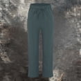 thumbnail image 2 of Casual Pants for Women trendy Elastic Waist Straight Wide Leg Cotton Linen Style Casual Trousers with Pockets, 2 of 6