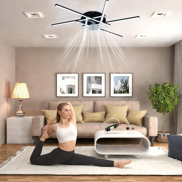 Ventilador de Techo Moderno 32" con Luz LED, Negro Motor Silencioso Reversible 6 Velocidades Control por APP y Mando, Iluminación Regulable 3 Tonos Montaje Empotrado Bajo Perfil para Dormit