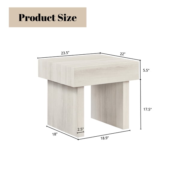 Modern White End Table with Storage Shelf for Living Room, Small Space Accent Table