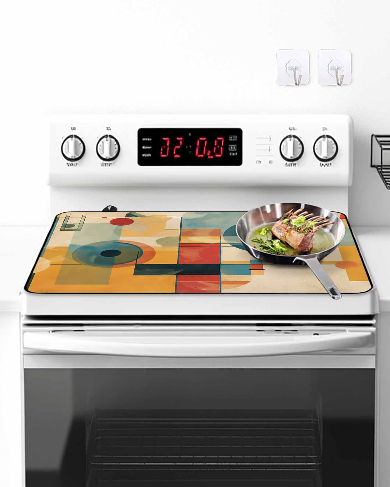 Stove Top Covers for Electric Stove, Blue Yellow Geometric Glass Stovetop Cover Protector, Vintage Oil Painting Abstract Art Induction Cooktop Protector Oven Mat for Kitchen Countertop 24"x21"