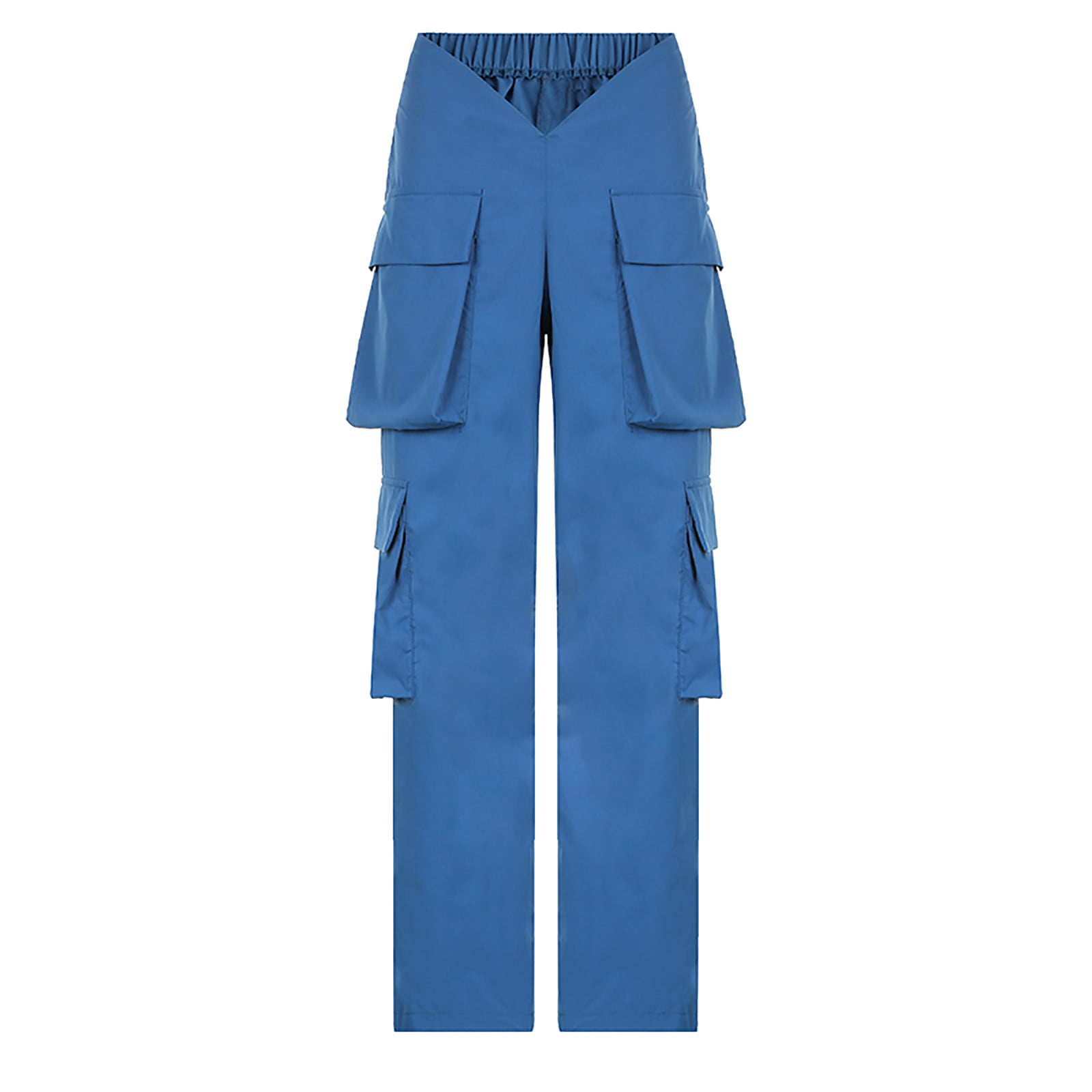 YYDGH Cargo Pants Women Baggy Streetwear V-Shaped High Waisted Casual  Overalls Solid Color Regular and Plus Size Trousers Blue L 