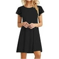 thumbnail image 2 of Elainilye Fashion Vacation Dresses for Women Mini Dresses Summer Casual Ruffle Short Sleeve Flowy Dress with Pockets,Black, 2 of 7