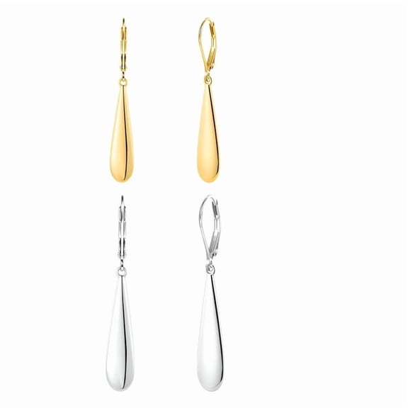 925 Sterling Silver Long Teardrop Dangle Earrings for Women, 14K Gold Plated Leverback Earrings for Jewelry Gifts(2Pairs)
