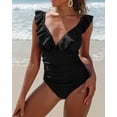 thumbnail image 2 of Charmo Ruffle One Piece Swimsuit Women V Neck Ruched Tummy Control Bathing Suits, 2 of 6
