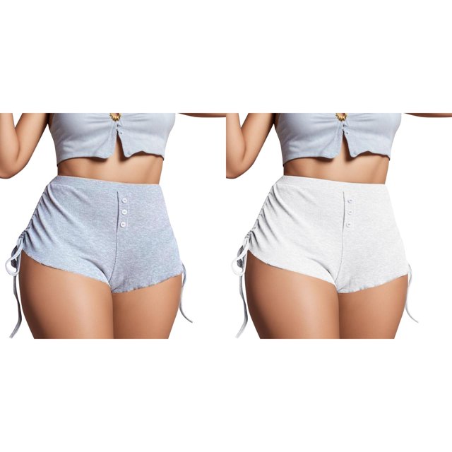 (2-Pack) Rinsvye Casual Printed Summer Biker Shorts Women Pack Drawstring Shorts Women's Bike Shorts Women with Padding Side Pants Women Shorts for Summer Soild Color Pants