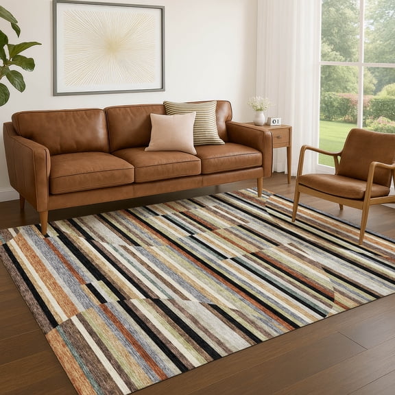 Addison Rugs Chantille Indoor/Outdoor Transitional Stripes Black Machine Washable Rectangle Rug, 10' x 14'