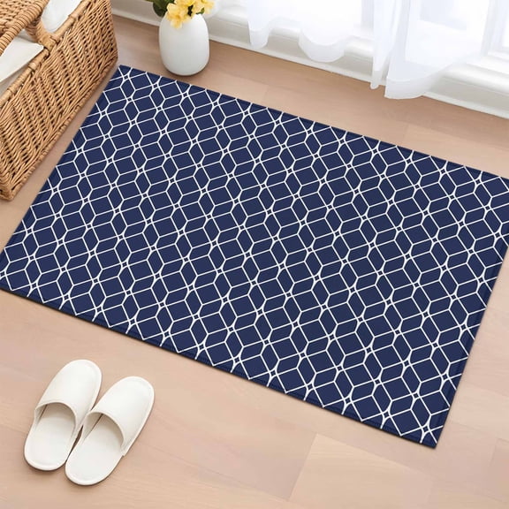Navy Blue Geometric Entryway Rug 2'x3' Non Slip Front Door Mats, Modern Abstract Blocks Lines Entrance Rugs Indoor Outdoor Carpet, Washable Floor Mats Small Area Rug for Bedroom Kitchen