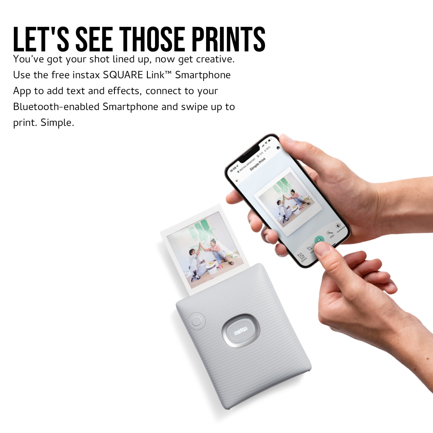 Fujifilm INSTAX Square Link Instant Printer with Bluetooth Connectivity, White