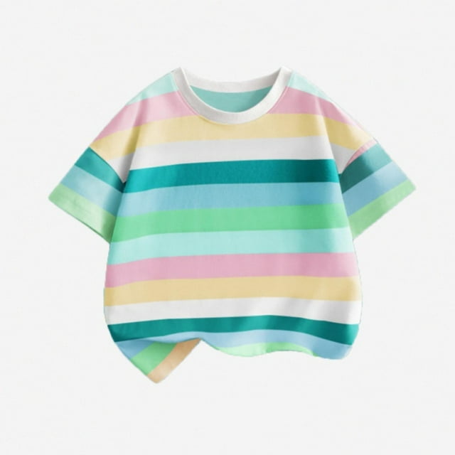 Blusas y camisas de manga corta con cuello redondo Camiseta de manga corta con cuello redondo a rayas para niño Camiseta informal de media manga para uso diario para bebé Camiseta de algodón para niño