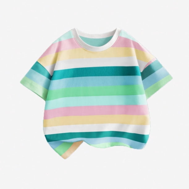 Blusas y camisas de manga corta con cuello redondo Camiseta de manga corta con cuello redondo a rayas para niño Camiseta informal de media manga para uso diario para bebé Camiseta de algodón para niño