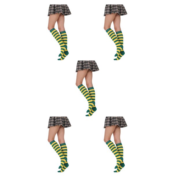 Sonducket 1 par de calcetines a rayas hasta la rodilla de arcoíris, medias cómodas, medias de manguera para disfraz de fiesta, rayas verdes y amarillas Type2 NO2 Sonducket CBP288763