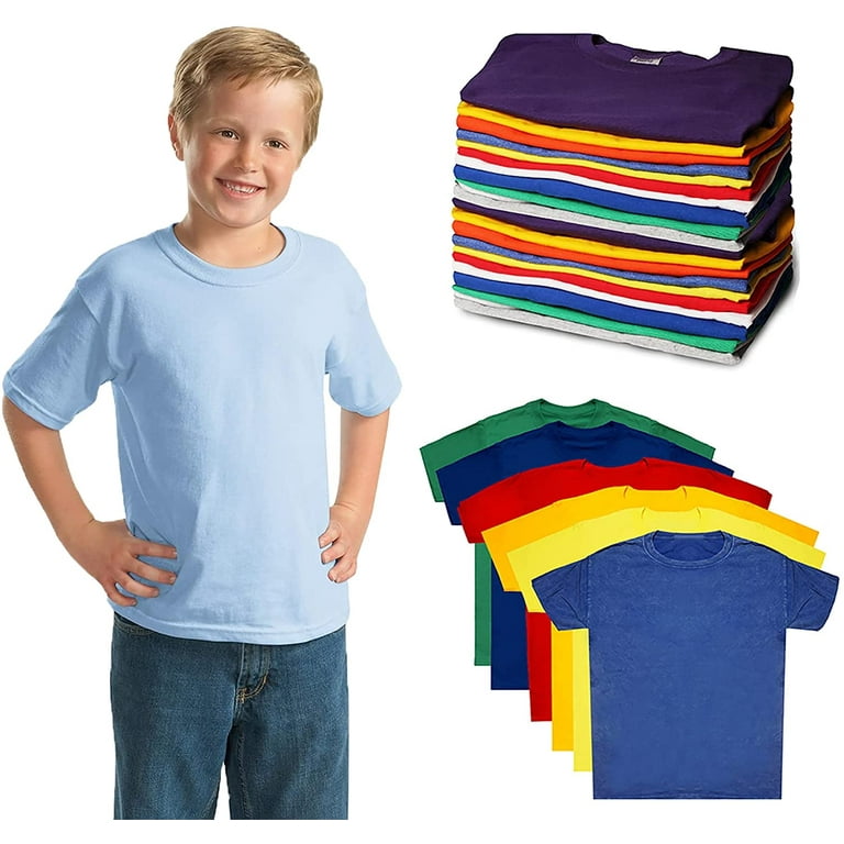 SOCKS'NBULK Kids Assorted Bulk T-Shirts Wholesale Assorted Sizes, Colorful  Cotton Crew Neck T-Shirts, Boys Girls 