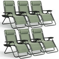 LammaLoe Zero Gravity Chair Set of 6, Outdoor Lounge Chairs with Cup Holder, Sage Green