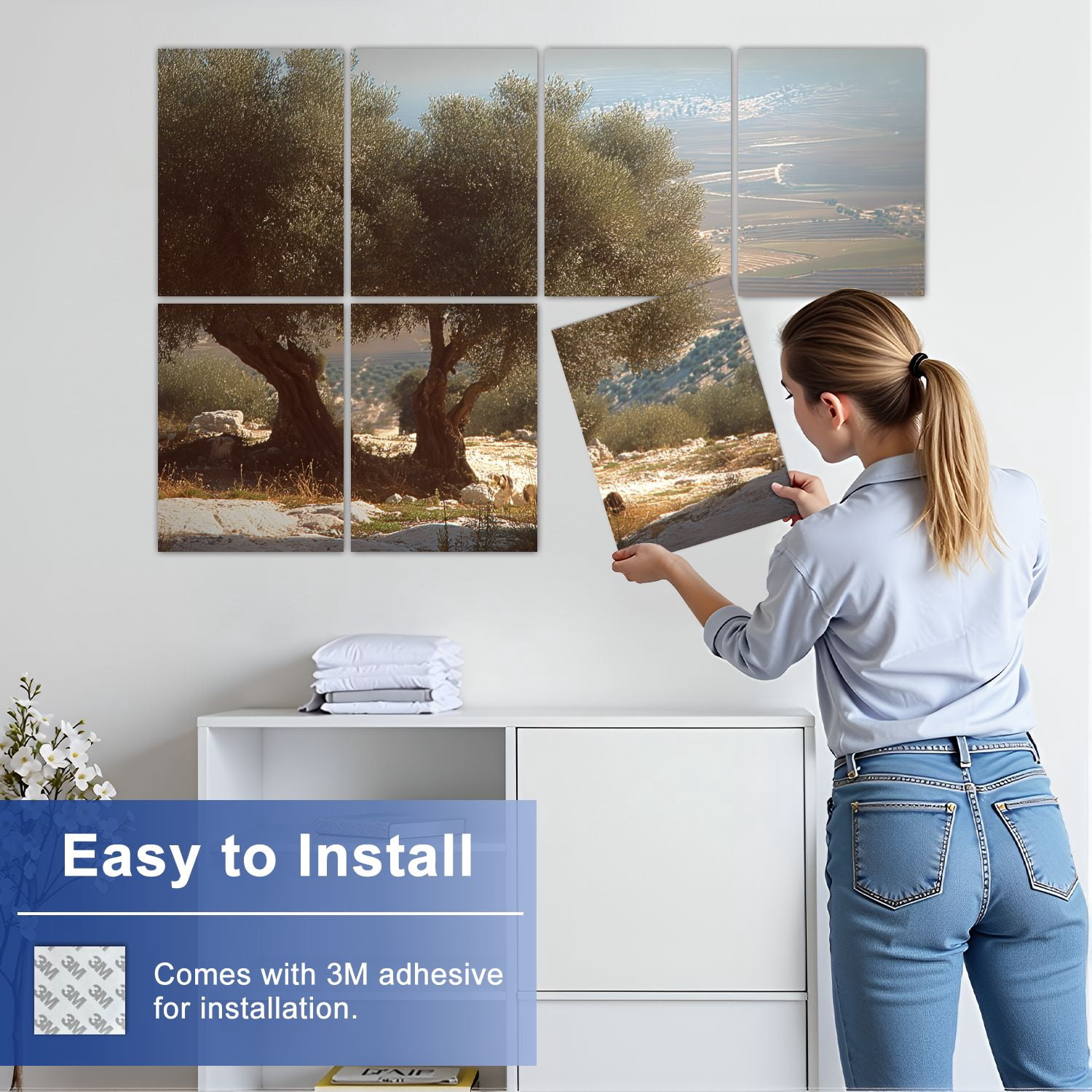8 Pack Art Acoustic Panels Sound Absorbing landscape olive trees palestine olives Decorative Soundproof Wall Panels Self Adhesive for Nursery Game Room Bedroom 48"x32"