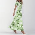 thumbnail image 4 of GEWSEY Boho Dresses for Women 2025 Flowy V Neck Short Sleeve Casual Summer Dress Empire Waist A Line Flowy Maxi Wedding Guest Dress (Green, L), 4 of 8