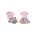 thumbnail image 2 of Qmyliery Kids Girls Easter Outfit, Short Sleeve Letters Bunny Print T-shirt with Tulle Skirt Summer Outfit 3 4 5 6 7 Years, 2 of 9