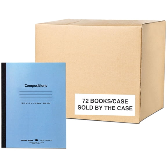 Roaring Spring Wide Ruled Flexible Cover Composition Book, 1 Case (72 Total), 10.5" x 8" 48 Sheets, Blue