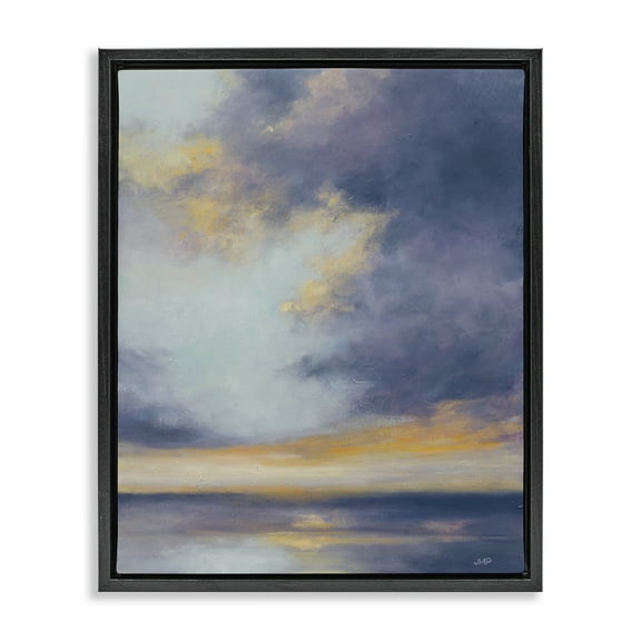 Stupell Industries Light Of Dawn Seascape Landscape Painting Black Floater Framed Canvas Art Print Wall Art, 17 x 21