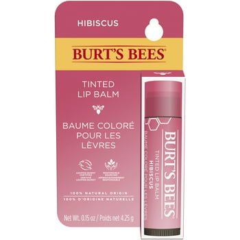 Burt's Bees 100% Natural  Tinted Lip Balm with Beeswax and Shea Butter, Hibiscus, 1 Tube