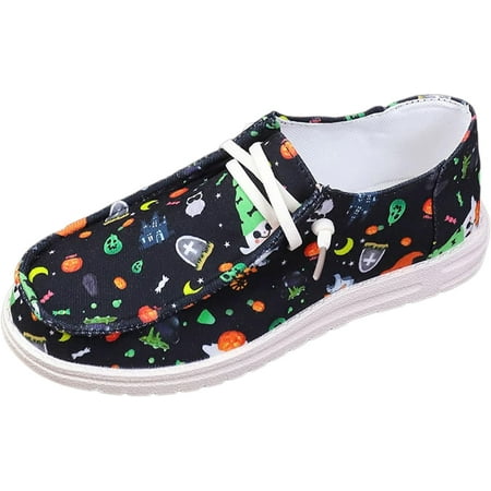 Women s Fashion Halloween Pumpkin Print Canvas Low Top Sneakers Halloween Decorations Platform Slip on Flats Loafers Shoes for Women Casual Breathable Comfortable Walking Canvas Sneakers Shoes