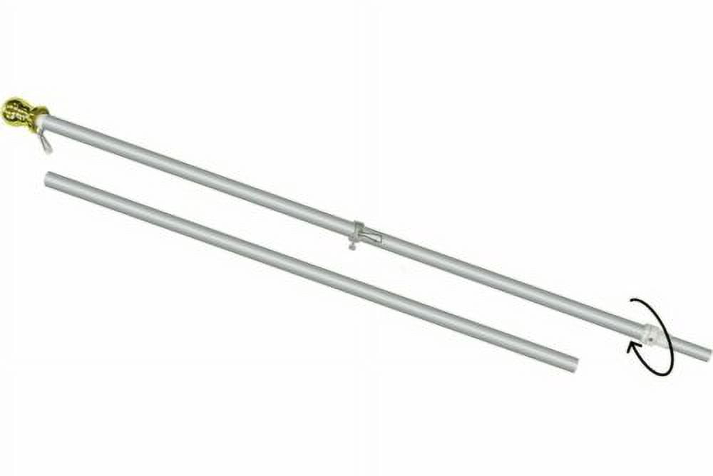 3x5 USA Flag Pole Kit: 6ft Spinning Pole w/ Bracket Tangle Free Pole (Silver)
