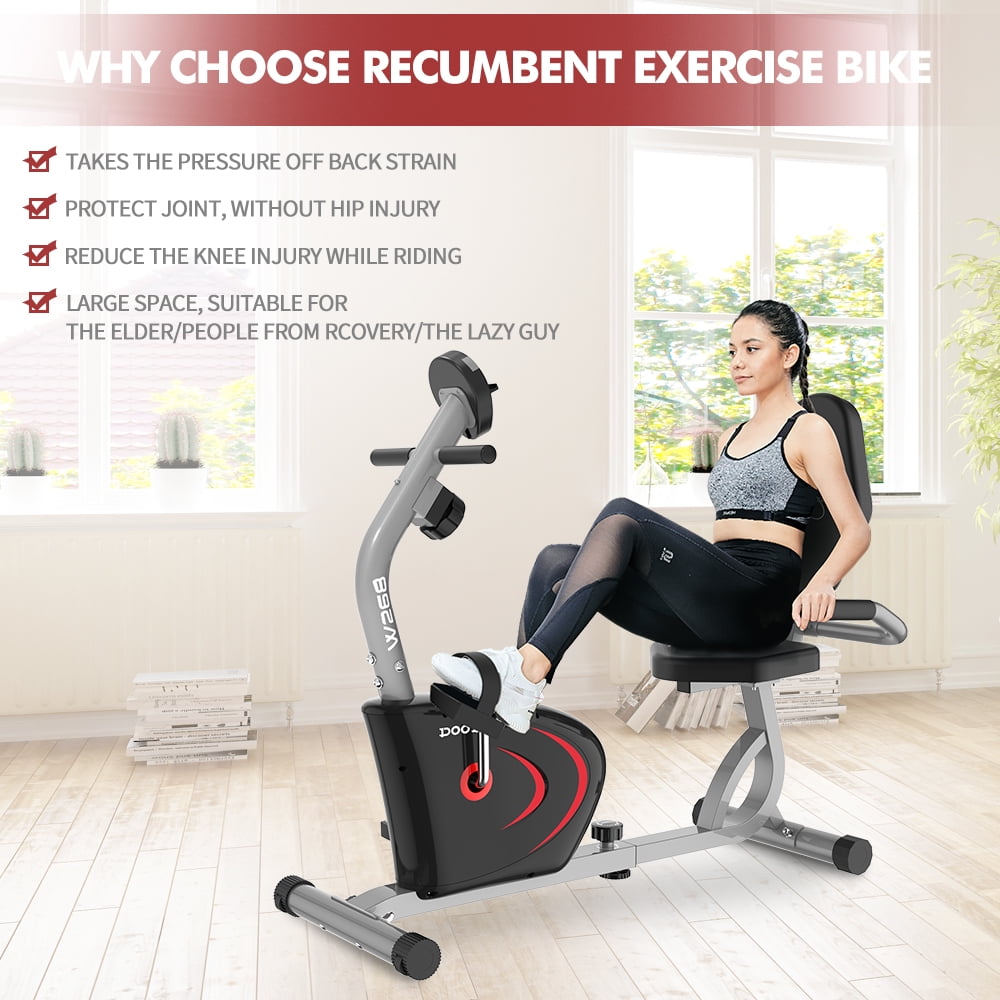 Pooboo Recumbent Exercise Bicycles for Adults Seniors Sit Down Stationary Bicycle 8 Level Adjustable Magnetic Resistance Indoor Cycling Exercise Bike 300 lbs Capacity