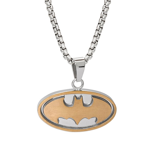 DC comics Batman sterling silver faux leather necklace with bat symbol charm 