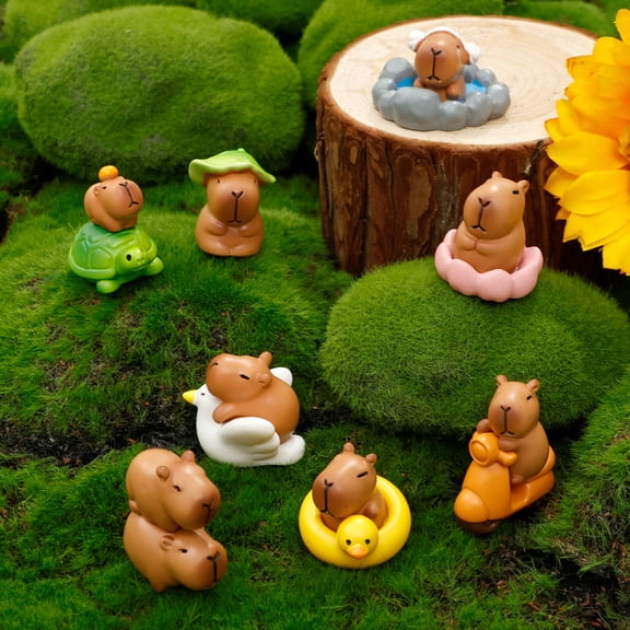 Austok 13Pcs Mini Capybara Figurine Resin Animal Capybara Miniature for DIY Fairy Garden Cake Topper Moss Landscape Decor