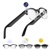 CamelParty AI Smart Glasses with 12MP Camera, 4K Video Recording Sunglasses with Voice Assistant, Bluetooth, WI-FI, Real-Time Translation, Hands-Free Calls & Music, Black