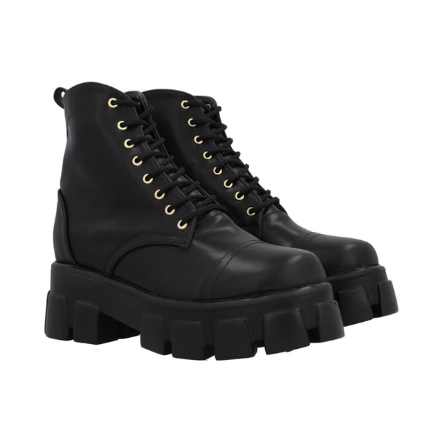 Bota Combat Suela Gruesa Track Para Mujer Color Negro Platonia LEONA-01-NEGRO