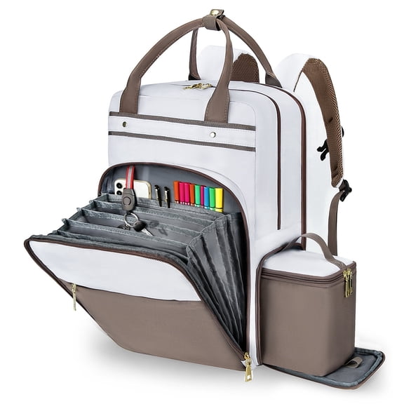 RUCYEN Teacher Backpack with Lunch Compartment, 15.6 Inch Laptop Backpack Detachable, for Commute Office College