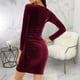 thumbnail image 4 of Vestido de cóctel con escote en V, manga larga, tubo de terciopelo plisado, 4 of 6