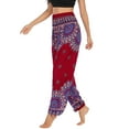 thumbnail image 5 of SWSMCLT Women's Boho Yoga Pant Smocked Waist Hippie Bohemian Thai Indian Pants with Pocket Cinched Bottom Elastic Waist High Waisted Floral Sunflower Printed Red One Size, 5 of 5