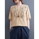 thumbnail image 5 of Blusa, Blusa suelta para mujer Bordado Media manga Tallas grandes Vintage Holiday Camisetas Meterk Beige, 5 of 7