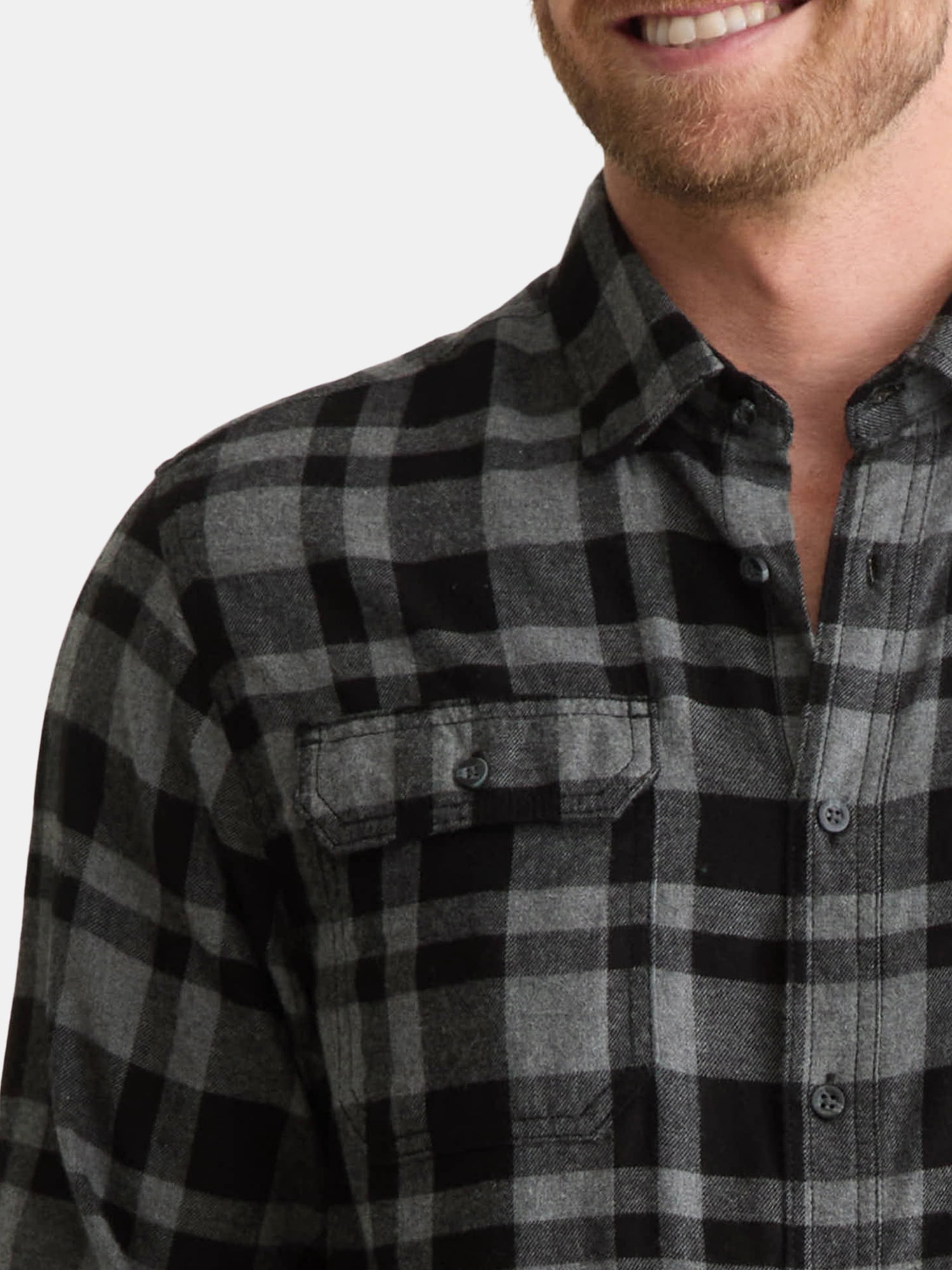 George Men's and Big Men's Double Pocket Flannel Shirt, 2 Pack, Sizes XS-3XLT