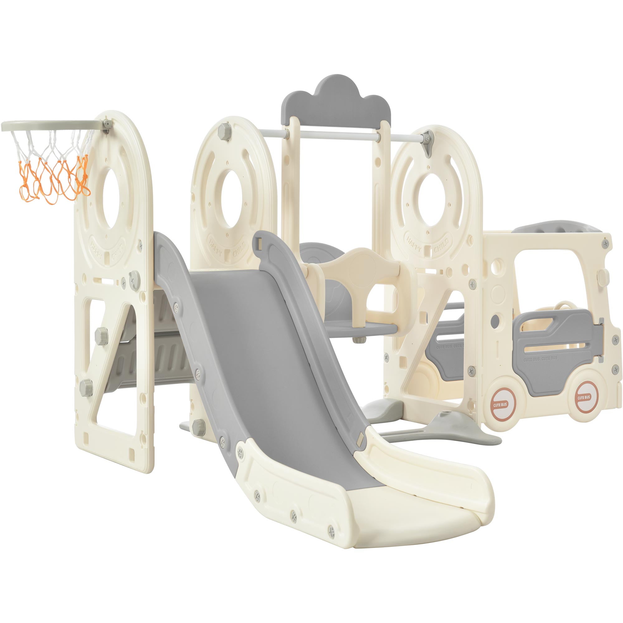 5 In 1 Kids Swing-N-Slide Set, Bus Slide Set with Bus Play Structure ...