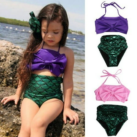 Kids Girls Mermaid Bikini Set Swimmable Swimming Princess Costume Swimsuit
