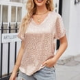 thumbnail image 3 of Fesfesfes Womens Blouses Women's V-neck Leopard Satin Short Sleeve Shirt Sleeve Top Short Sleeve V-neck Top/blouse Womens Short Sleeve Tops 10(XL), 3 of 6