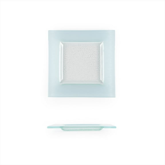 Turgla Fusion Glass Dinnerware 6" x 6" Square Blue Glass Plate, Set of 12 (02-032-15BBLCLR)