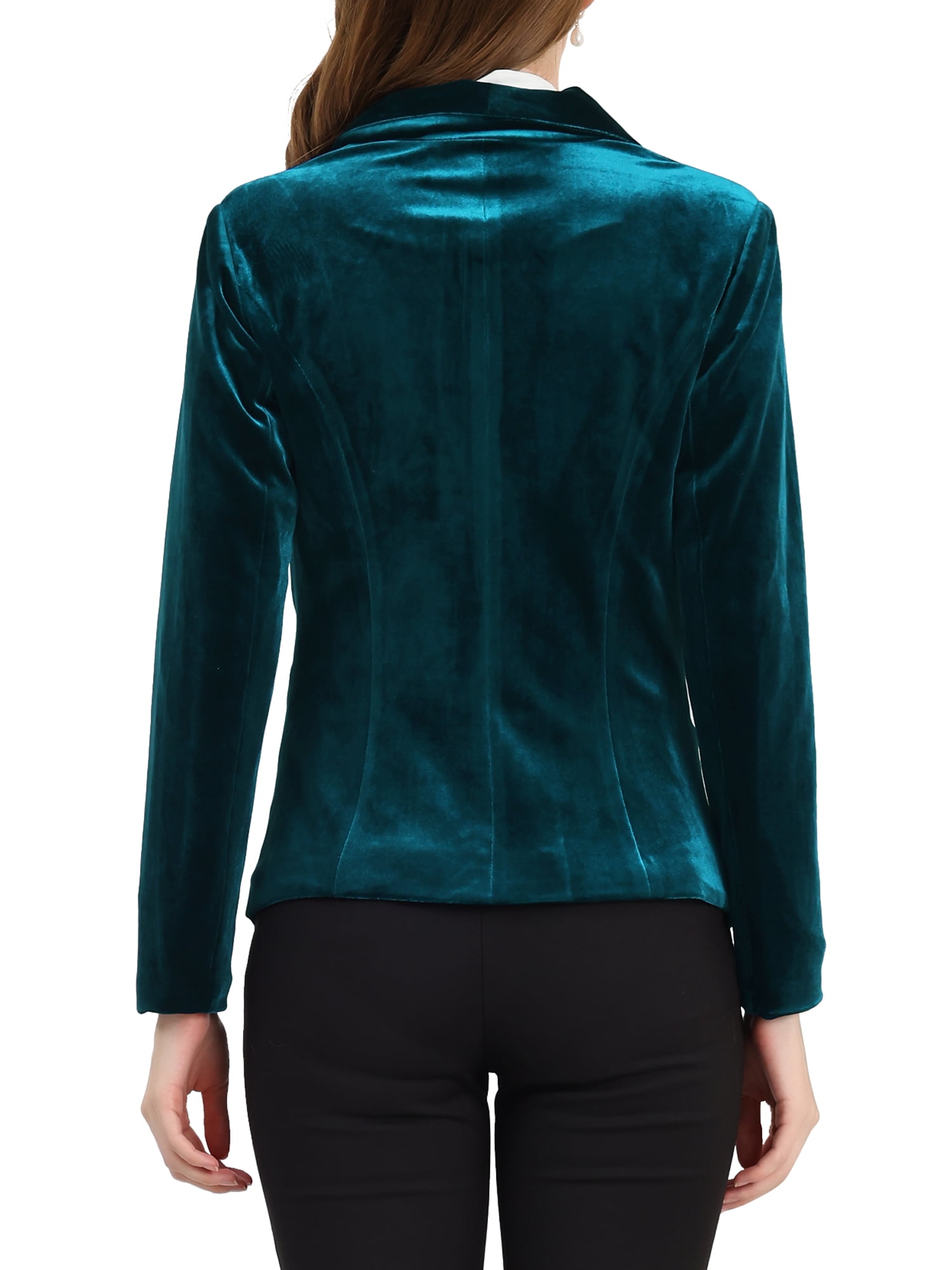 DARING DIVA Women's Velvet Office Coat Solid Shawl Collar Blazer XS Lake Blue