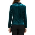 thumbnail image 4 of INSPIRE CHIC Women's Velvet Blazer Solid Color Shawl Collar One Button Wear-to-Work Suit Jacket M Lake Blue, 4 of 8