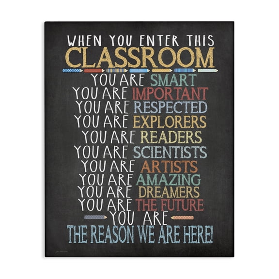 Stupell Industries Contemporary Classroom Rules Rainbow Chalk Canvas Art, 16 x 20, by Jo Moulton